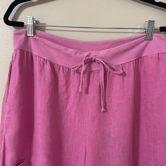 FLAX Designs Full Time Pant Linen Drawstring Pants Wide Leg Pink Sz Medium Beach - Picture 4 of 11